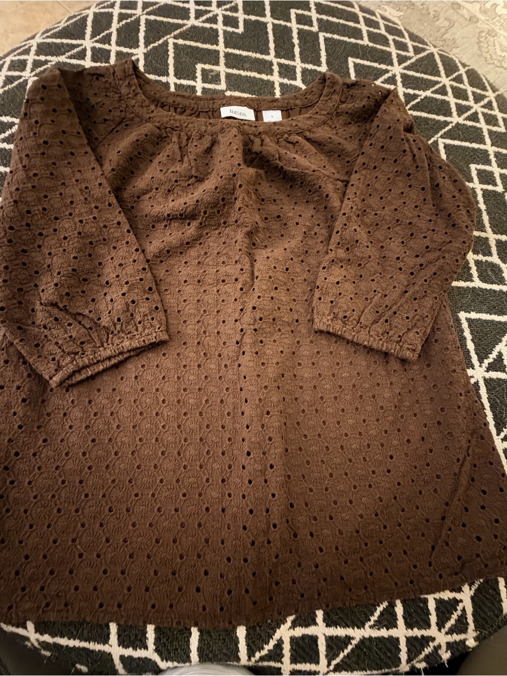 liz & co. Brown Eyelet Scoop Neck Tunic